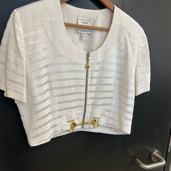 Joseph Ribkoff vintage size 8 White and Gold Cropped Blazer w horse bite clasps - Picture 13 of 15